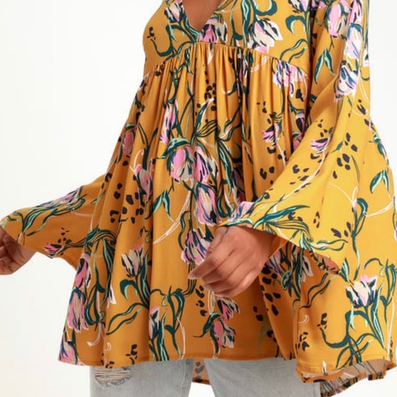🆕 Free People yellow floral print tunic - Picture 4 of 5